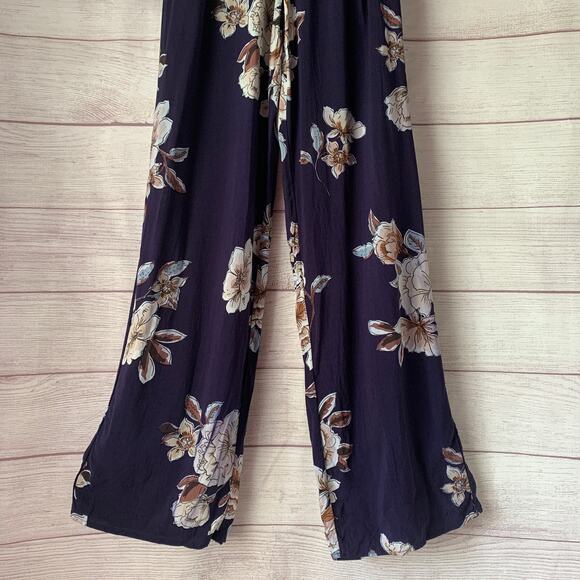 Band of Gypsies Dark Blue Floral Jumpsuit Butterfly Sleeve Elastic Waist Size XS - Picture 4 of 16
